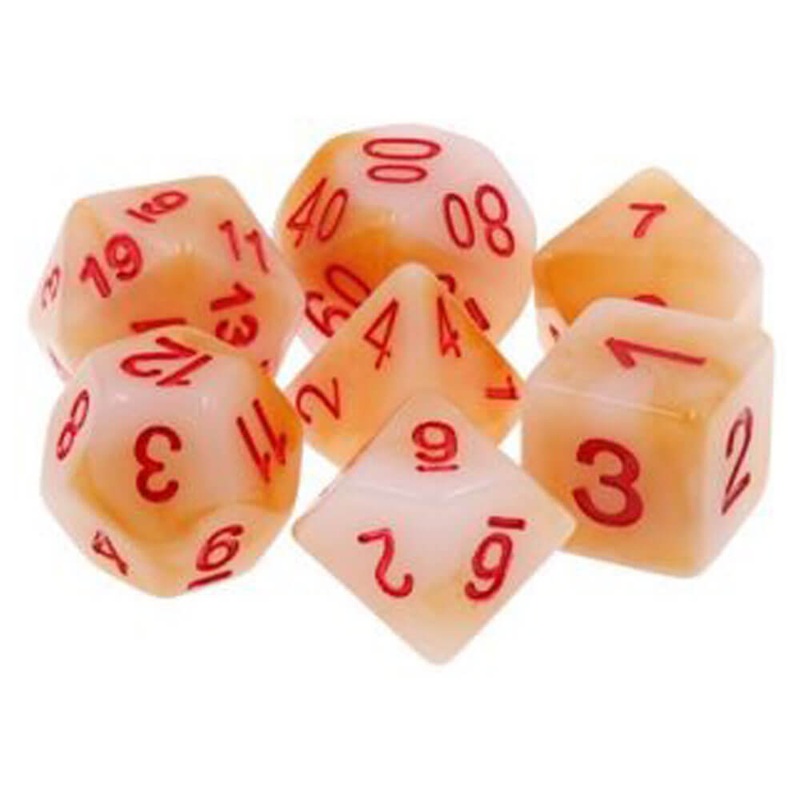 TMG Dice Scarabs Blood White Jade Opaque (ensemble de 7)