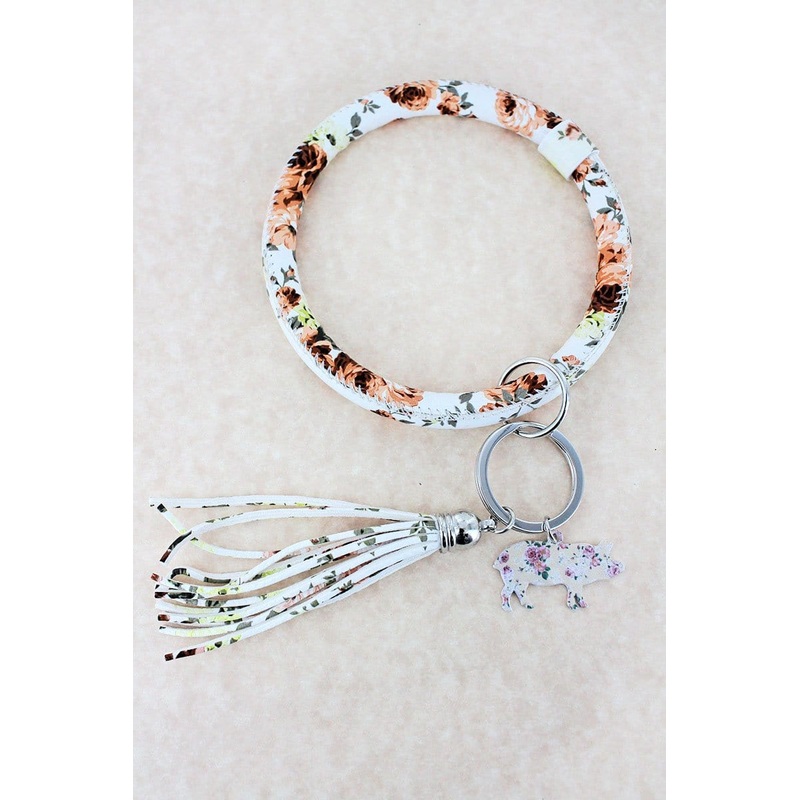 Bangle Pig Sunflower Key Chain Faux Leather