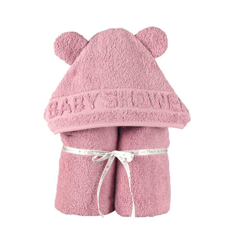 Little Crevette Hooded Towel Babyshower Old Pink