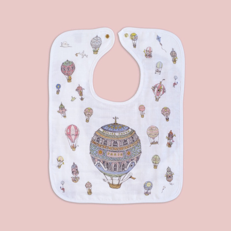 Atelier Choux Large Bib Hot Air Balloons Gold Snaps