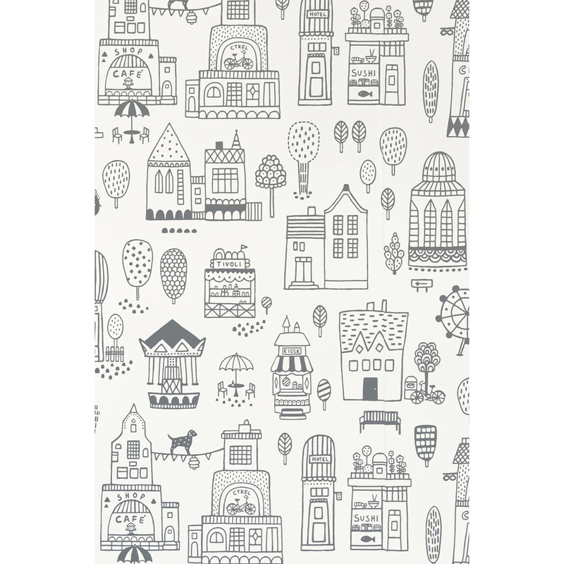 Majvillan Wallpaper Little Town Black (Pre-Order; Est. Delivery in 2-3 Weeks)