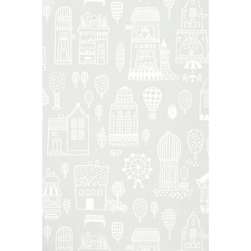 Majvillan Wallpaper Little Town Grey (Pre-Order; Est. Delivery in 2-3 Weeks)