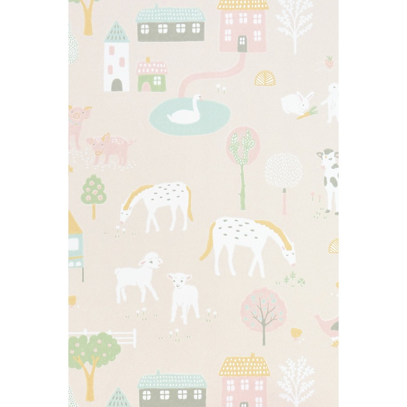 Majvillan Wallpaper My Farm Soft Pink (Pre-Order; Est. Delivery in 2-3 Weeks)