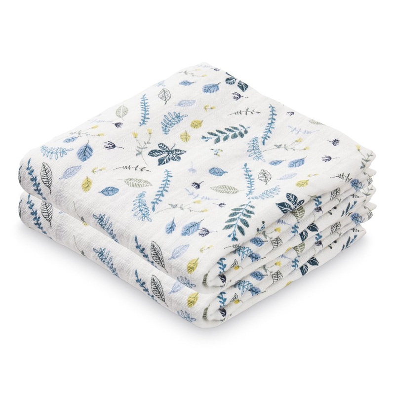 Cam Cam Copenhagen Muslin Cloth Printed Pressed Leaves Blue - Pack of 2
