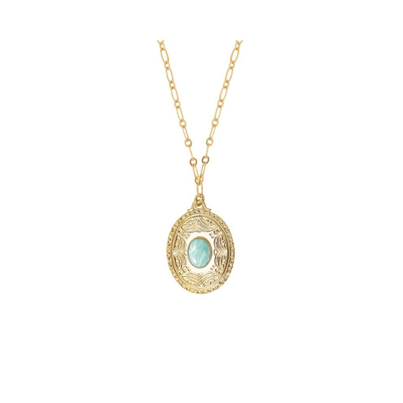 Nilai Thais Oval Stone Amazonite Long Necklace