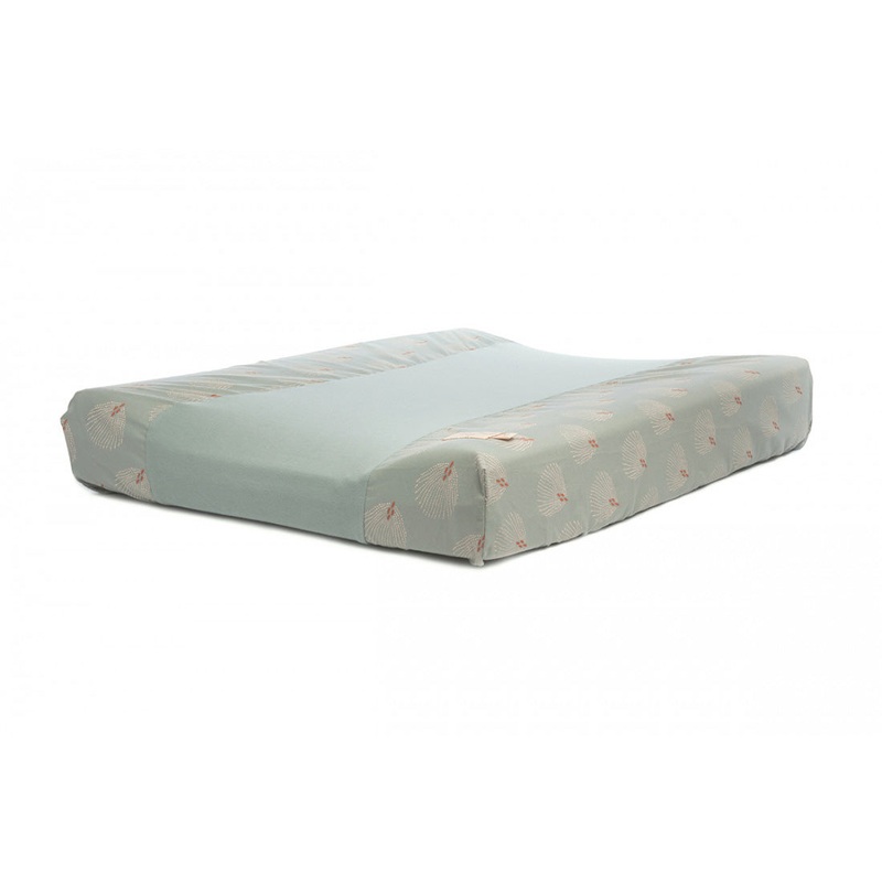 nobodinoz Calma Changing Cover White Gatsby/Antique Green With Changing Mat White (0106120)