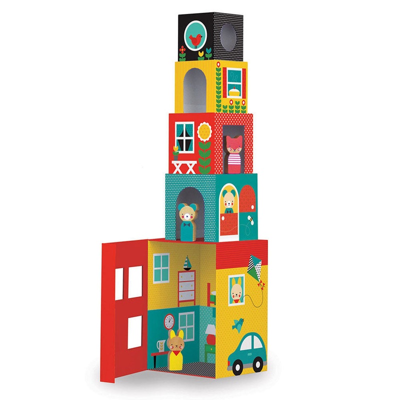 Petit Collage Peek-A-Boo House Stacking Blocks Play Set