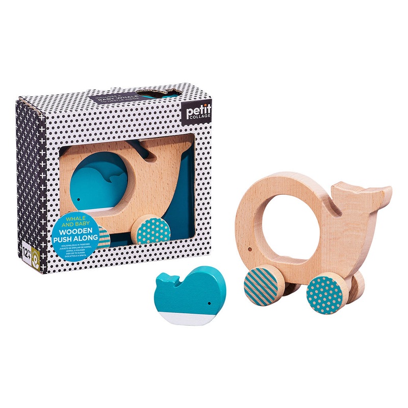 Petit Collage Wooden Push Along Animal Car Whale 2.0