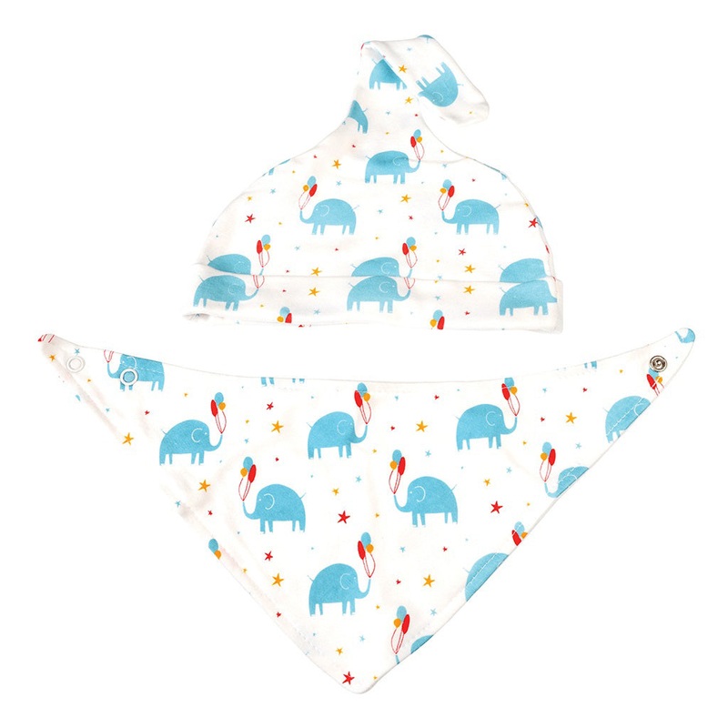 Rex Elephant Party Organic Cotton Babies Hat And Bib Set