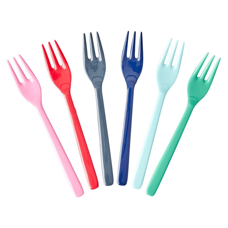 Rice DK 6 Melamine Cake Forks in Assorted "Believe in Red Lipstick" Colors