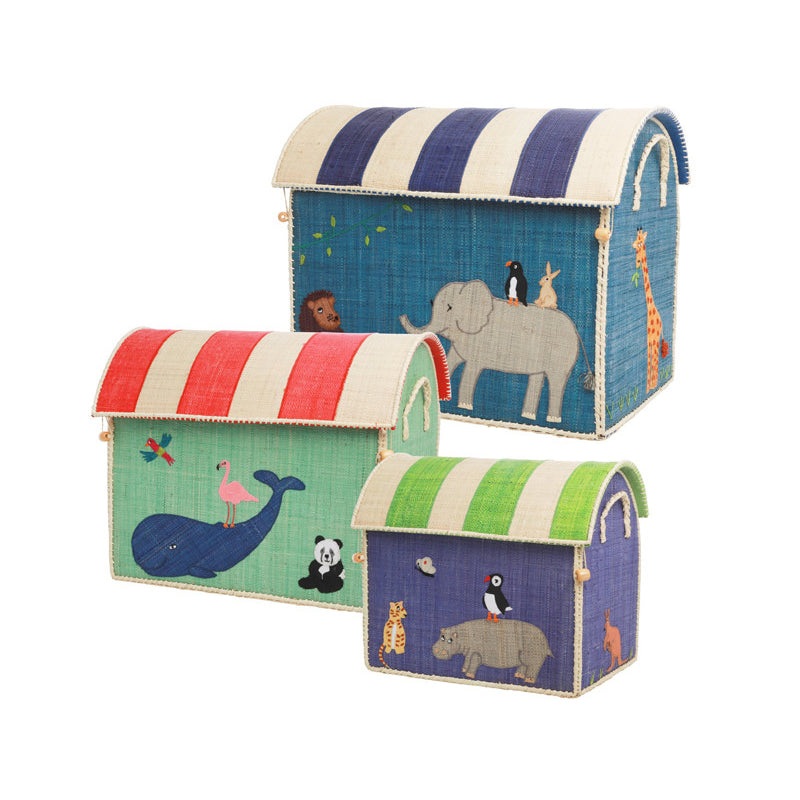 Rice DK Raffia Toy Baskets with Animal Theme