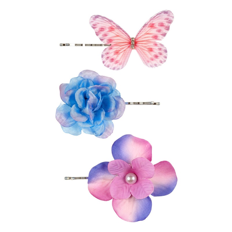 Souza 3 pcs Hair Claws Cleo Flowers Fuchsia Blue