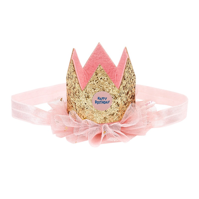 Souza Birthday Crown Gold-Ruffle On Elastic Hair Band Giftbox