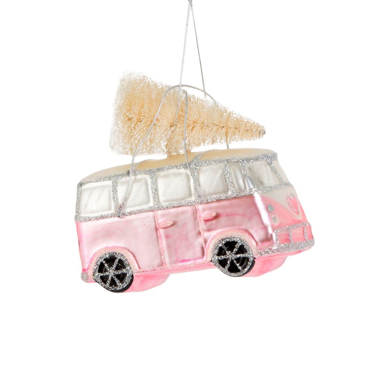 RJB Stone Coming Home for Xmas Pink Camper Van Shaped Bauble