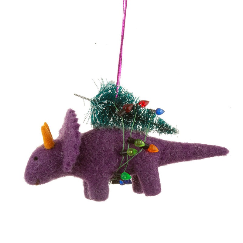 RJB Stone Dinosaur with Christmas Tree Felt Hanging Decoration
