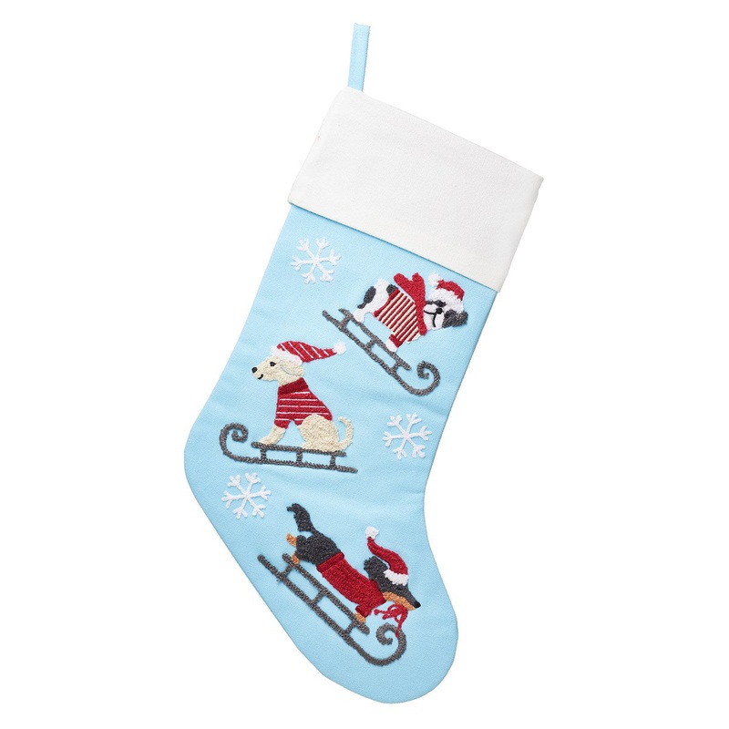 RJB Stone Dogs On Sledges Embroidered Stocking