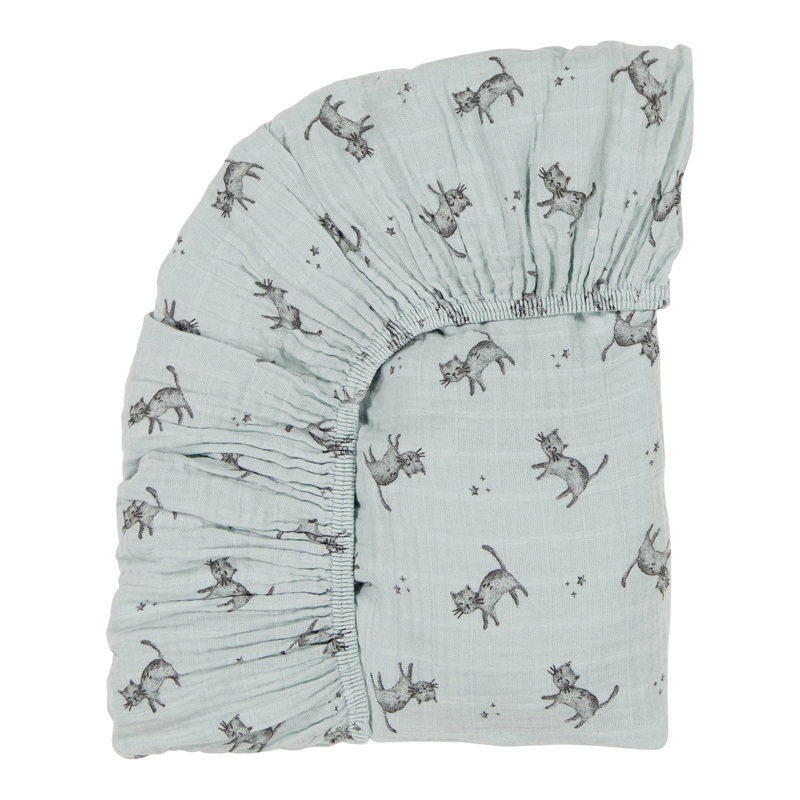 Rose in April Fitted Sheet Olivia Cat Print, Blue Cloud