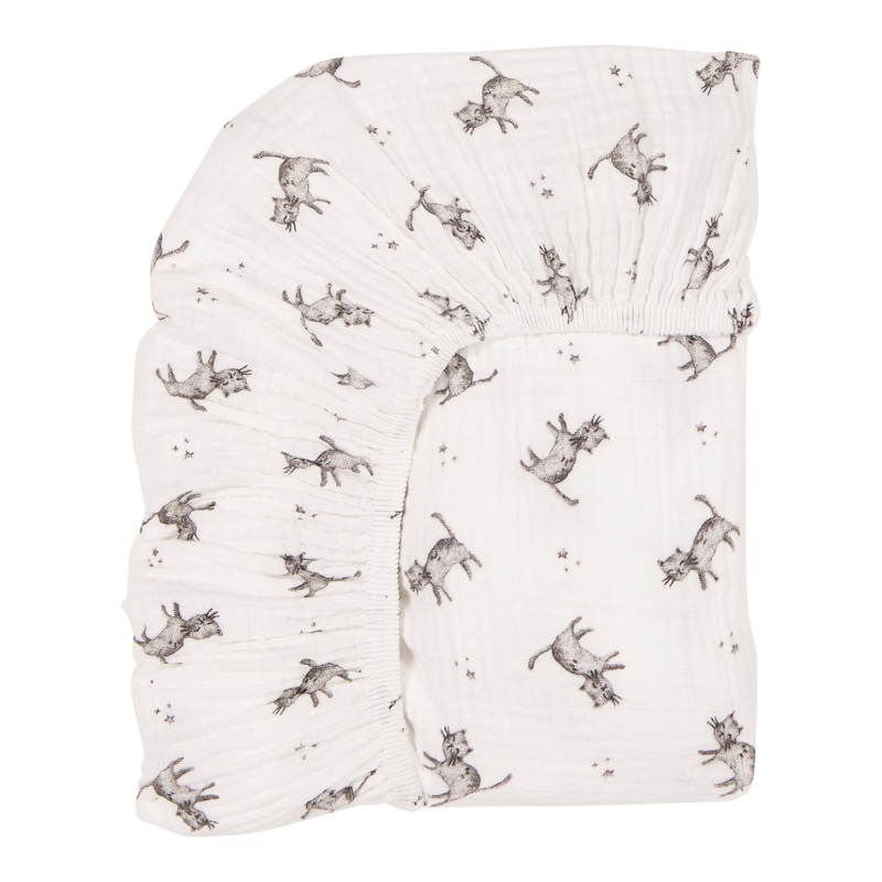 Rose in April Fitted Sheet Olivia Cat Print, Ecru