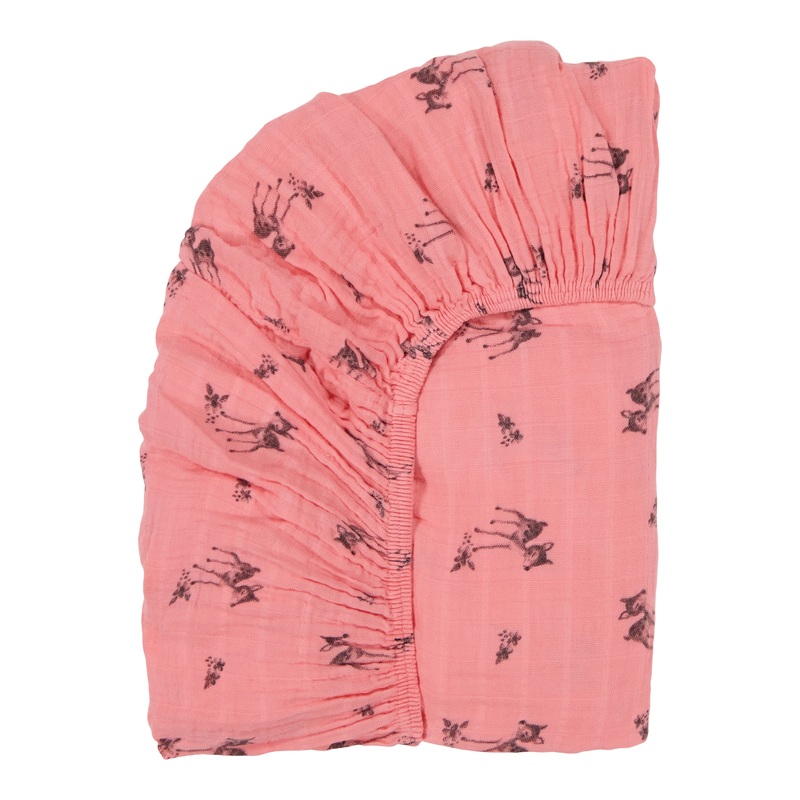 Rose in April Fitted Sheet Olivia Fawn Print, Flamingo Pink