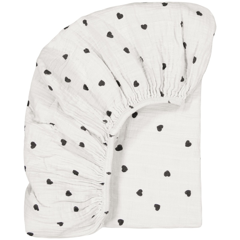 Rose in April Fitted Sheet Olivia Heart Print, Ecru