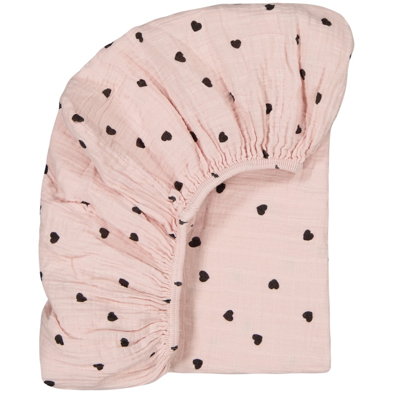 Rose in April Fitted Sheet Olivia Heart Print, Light Pink