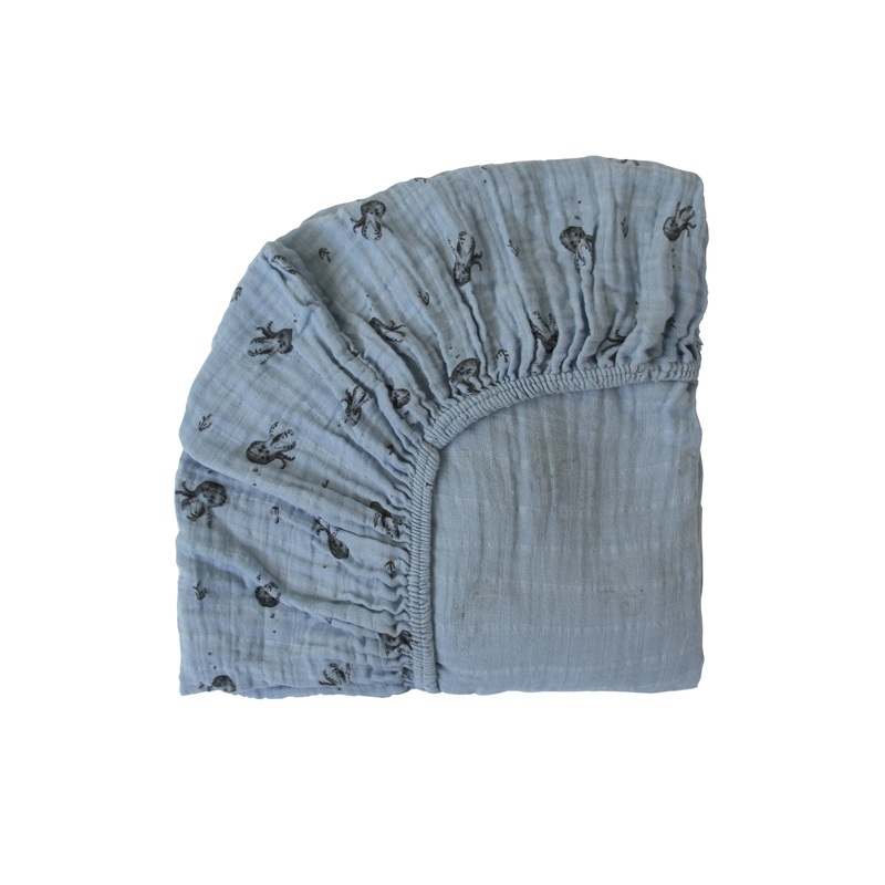 Rose in April Fitted Sheet Olivia Octopus Print, Gray Blue