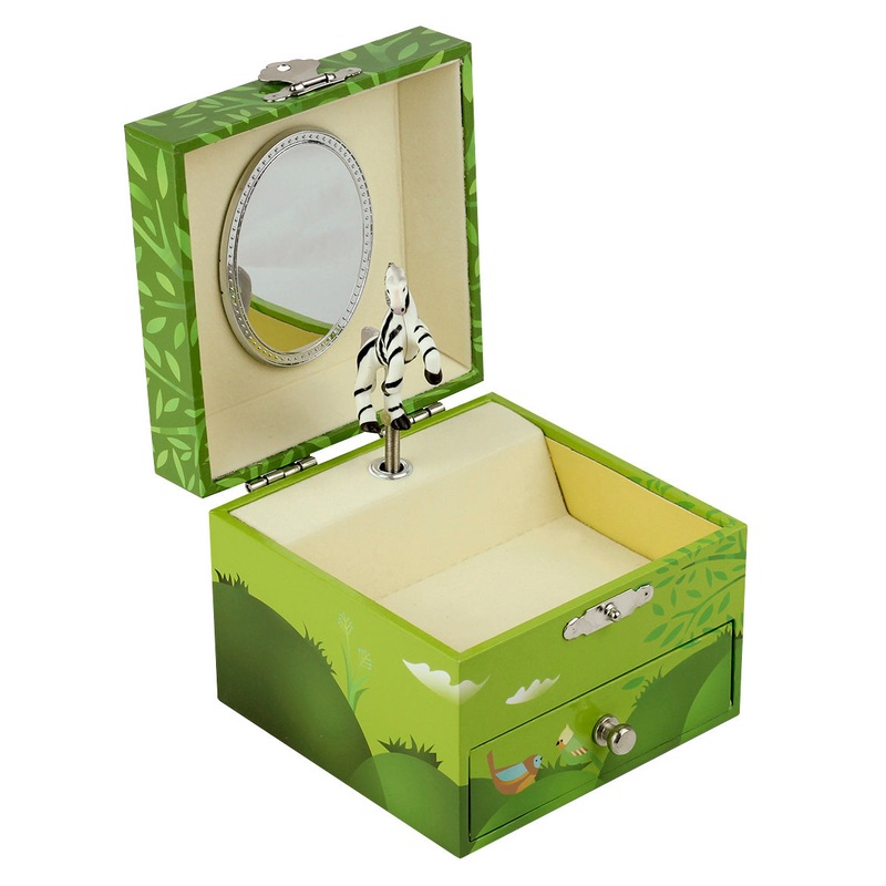 Trousselier Musical Cube Box Jungle Green Figurine Zebra