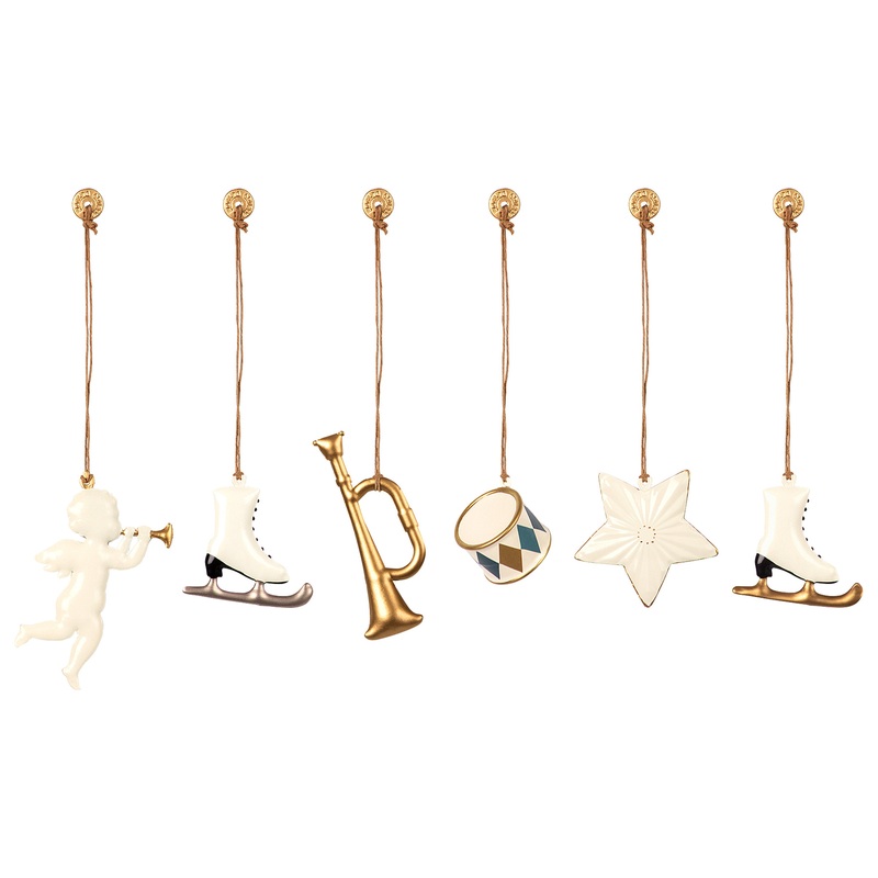 Maileg Metal Ornaments In Box White/Gold (Set of 6)