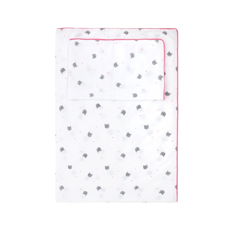 Rose in April Bed Set Zouzou Pink Print Grey Cats (1 Duvet Cover + 1 Pillow Cover)