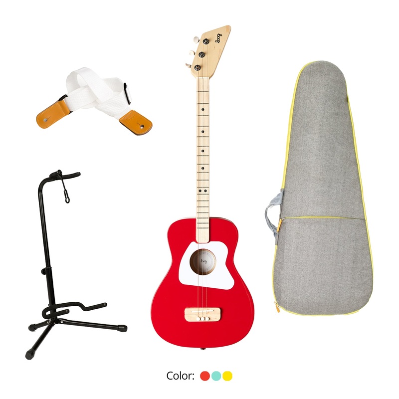 Loog Pro Acoustic Guitar Bundle with Bag, Strap and Stand (Includes FREE App, Flashcards & Chord Diagram)