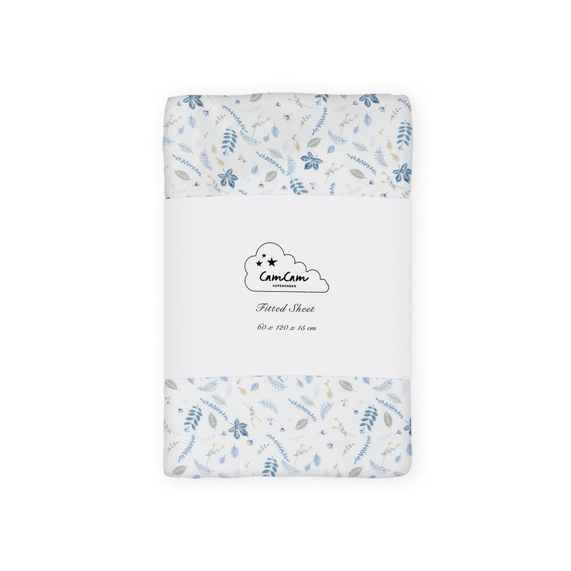 Cam Cam Copenhagen Fitted Sheet Pressed Leaves Blue