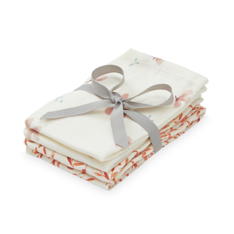 Cam Cam Copenhagen Washcloth Muslin Gots Mix Windflower Crme and Caramel Leaves (Pack of 4)