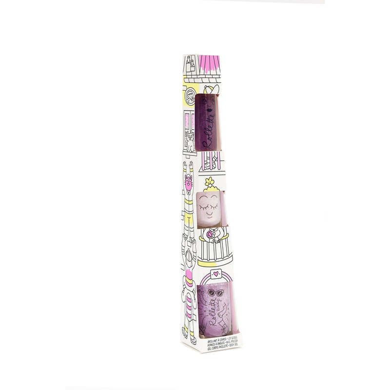 Nailmatic Kids Totem - Pretty Building: Lip Gloss Blackberry - Nail Polish Elliot - Body Rollete Cherry