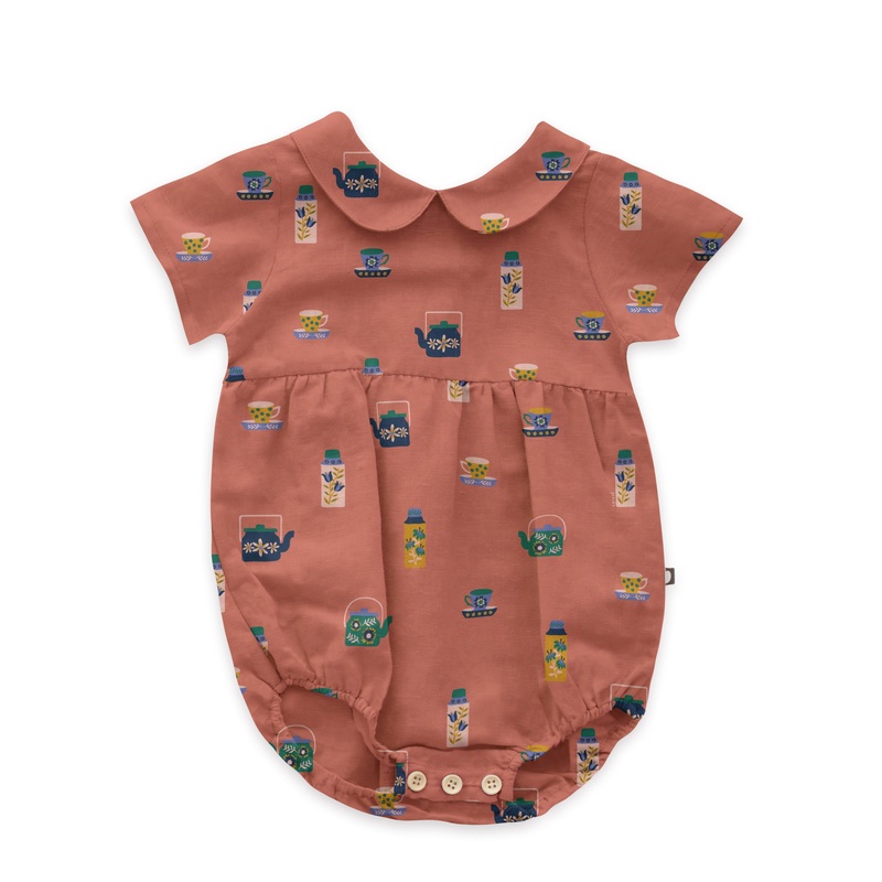 Oeuf Short Sleeve Romper Punch Pink