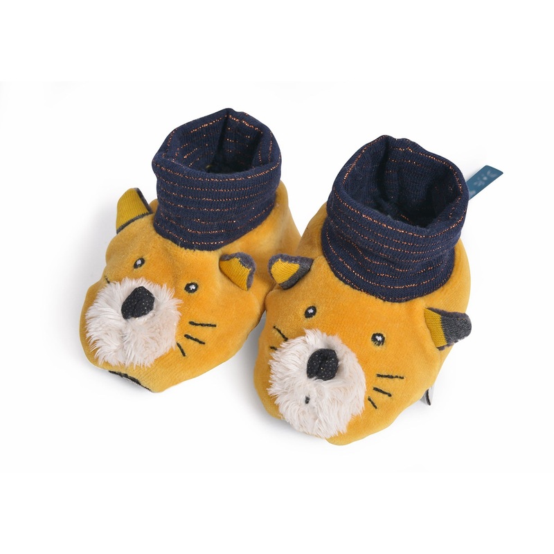 Moulin Roty Les Moustaches Cat Mustard Baby Slippers
