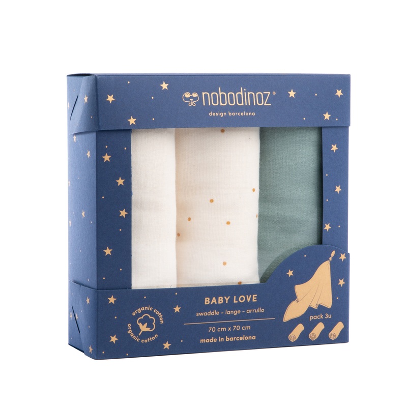 nobodinoz Box 3U Baby Love Swaddles Pack Eden Green