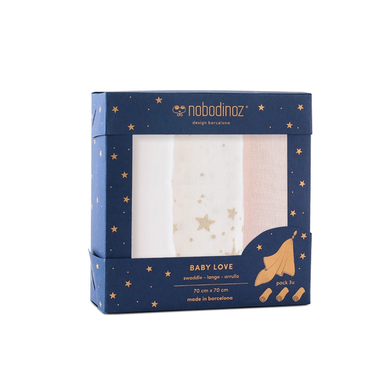 nobodinoz Box 3U Baby Love Swaddles Pack New Pink