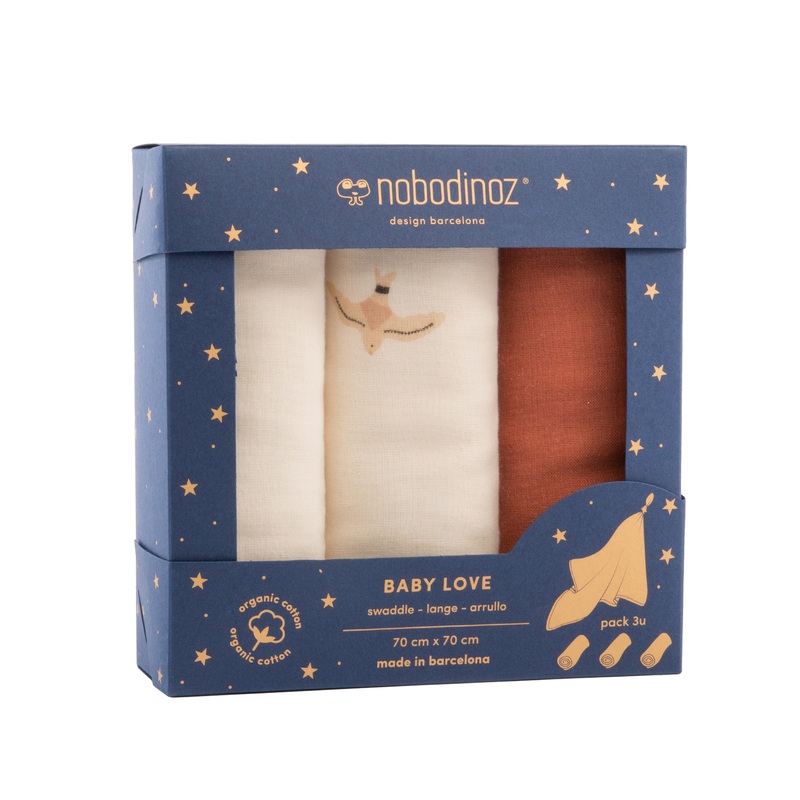 nobodinoz Box 3U Baby Love Swaddles Pack Toffee