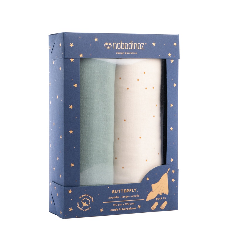 nobodinoz Butterfly Swaddle Pack Eden Green