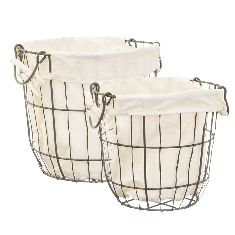 RJB Stone Round Wire Storage Baskets with Lining