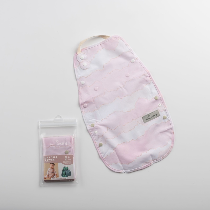 Miniware Catch & Cover - 2in1 Bib & Apron - Pink Cloud