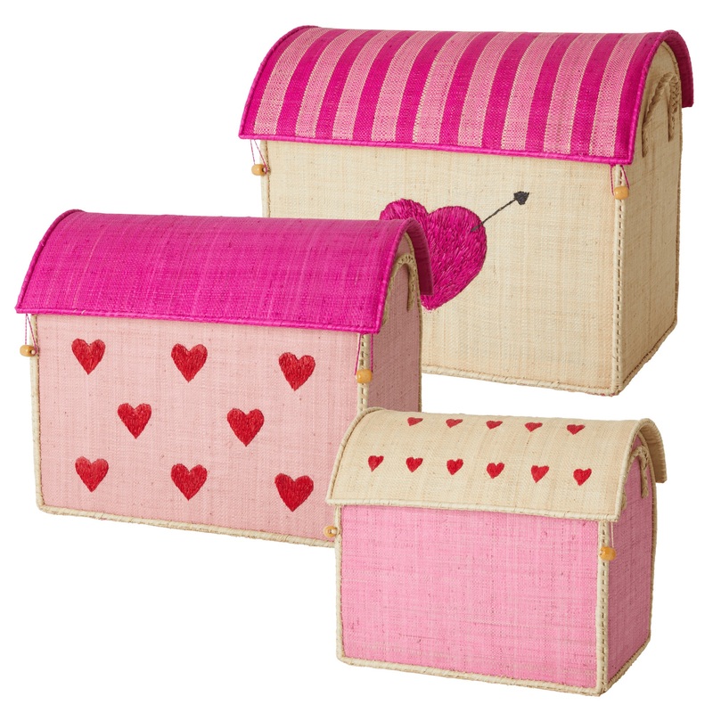 Rice DK Raffia Toy Basket with Hearts