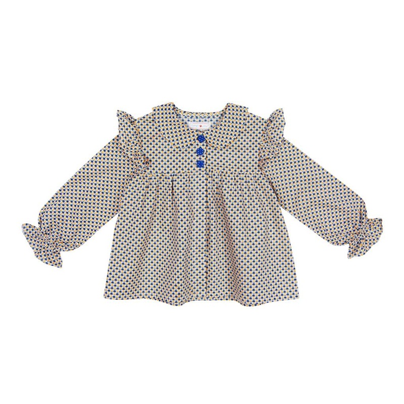 Tang' Roulou Blouse Blue Yellow Dots