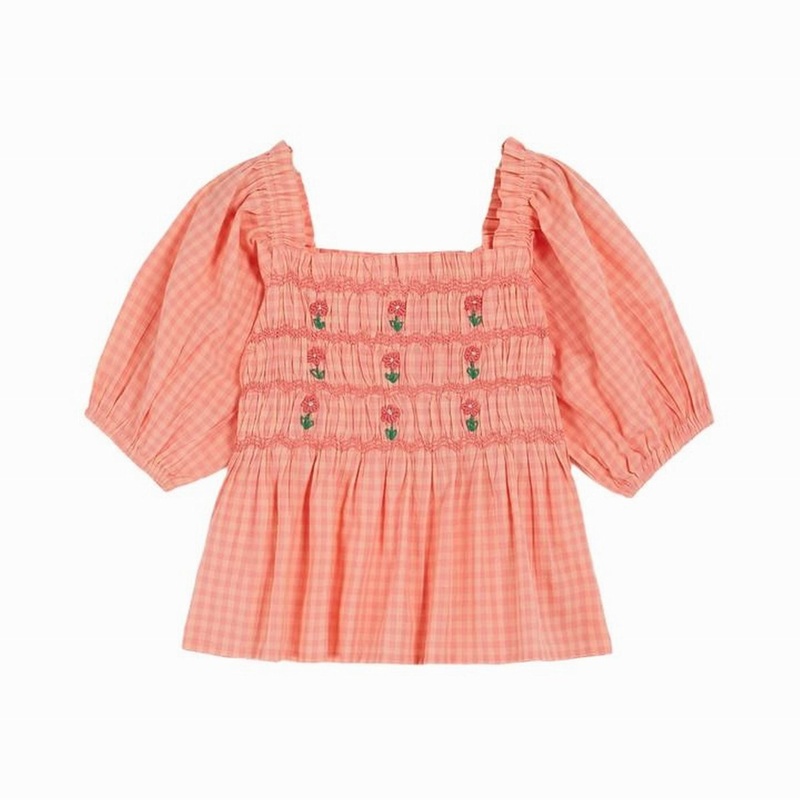 Emile et Ida Blouse Brodee Smockee Vichy  Vichy Pivoine