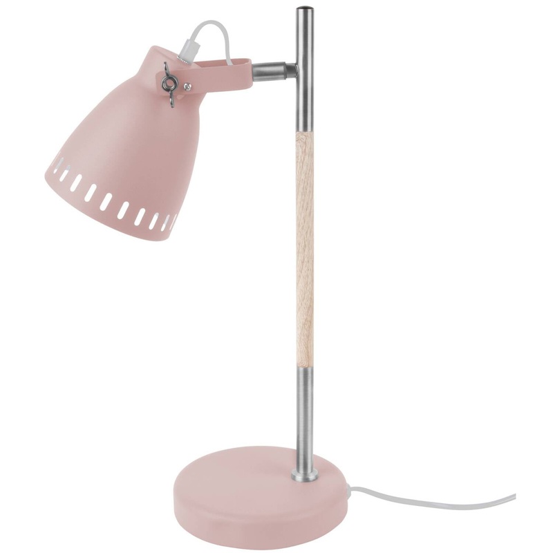 Present Time Table Lamp Mingle Iron Pink with Wood Print Nikcle H45cm x D12cm