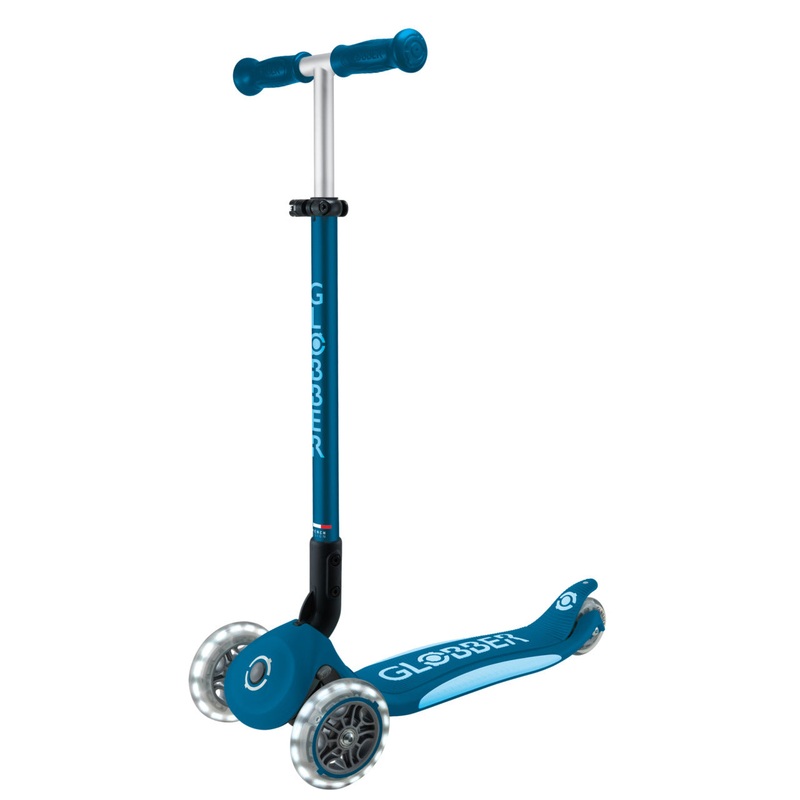 Globber Elite Lights Foldable Scooter - Petrol Blue / Light Blue (3 - 9Y+)