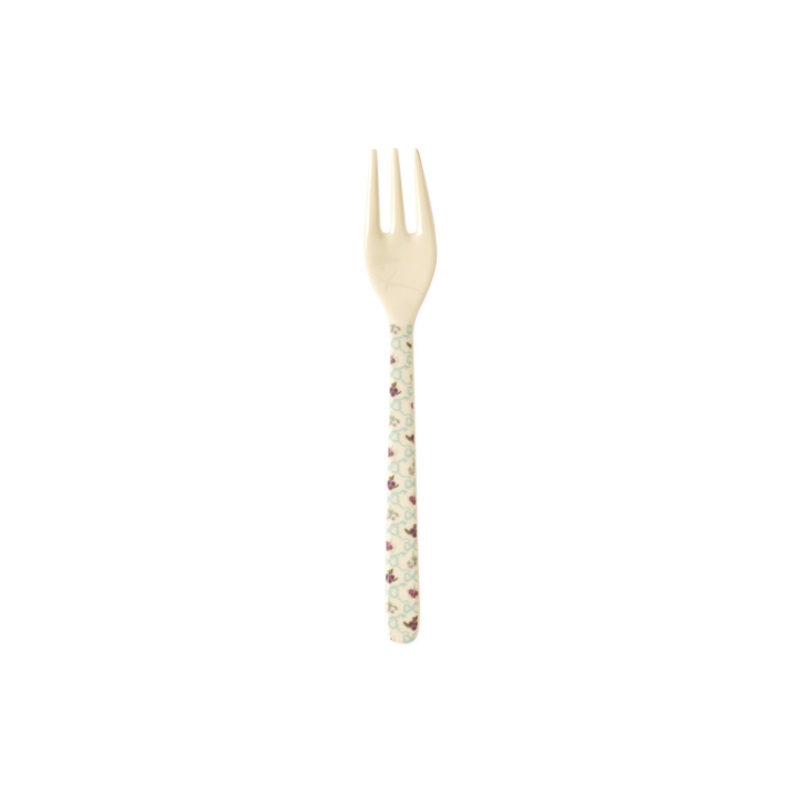 Rice DK Cake Fork with Bow and Bouquet Print - Cream