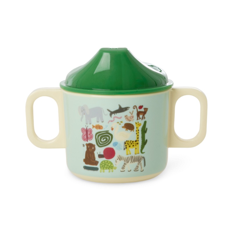 Rice DK Melamine 2 Handle Baby Cup with Wildlife Print - Mint - 250 ml