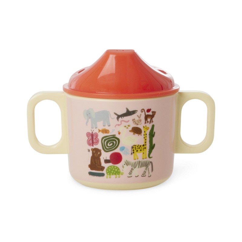Rice DK Melamine 2 Handle Baby Cup with Wildlife Print - Pink - 250 ml