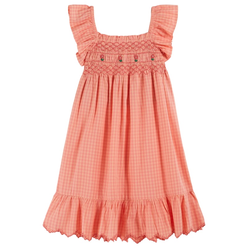 Emile et Ida Robe Brodee Smockee - Vichy Pivoine